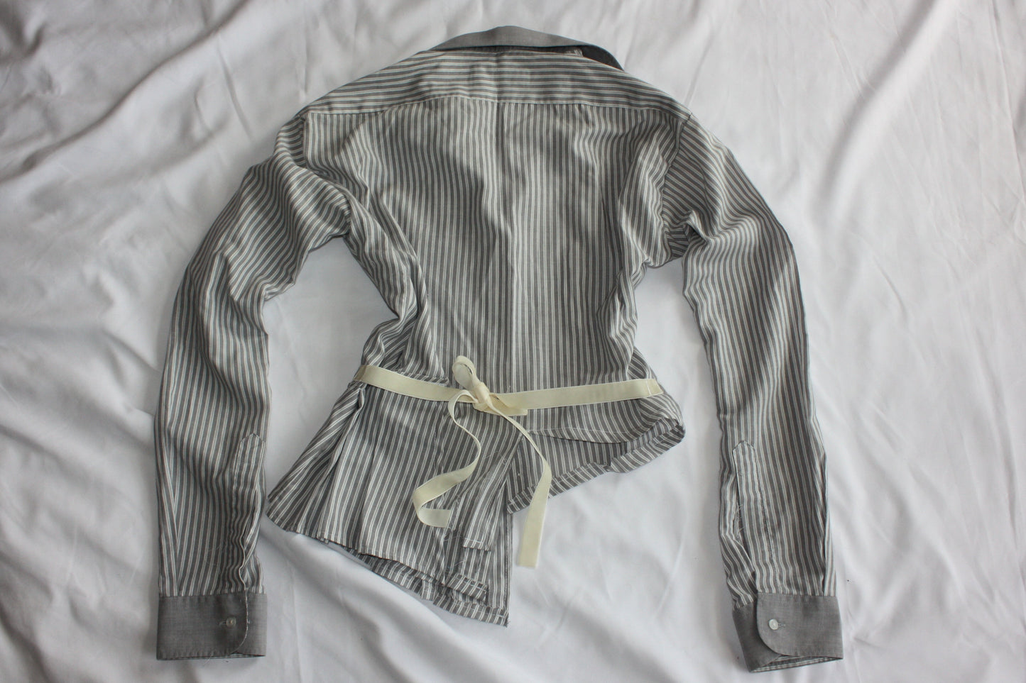 Embellished Striped Fitted Shirt Grey & White