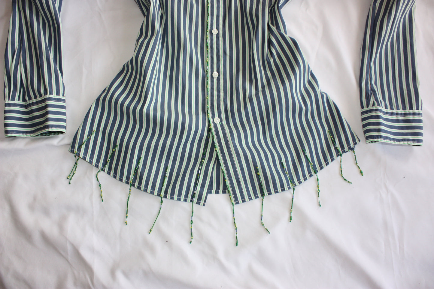 Embellished Striped Fitted Shirt Blue & Green Stripe