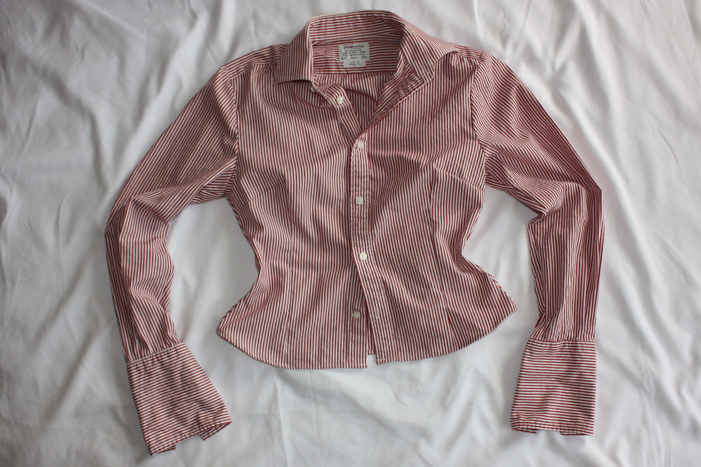 Pinstripe Fitted Shirt Adjustable Waist Red