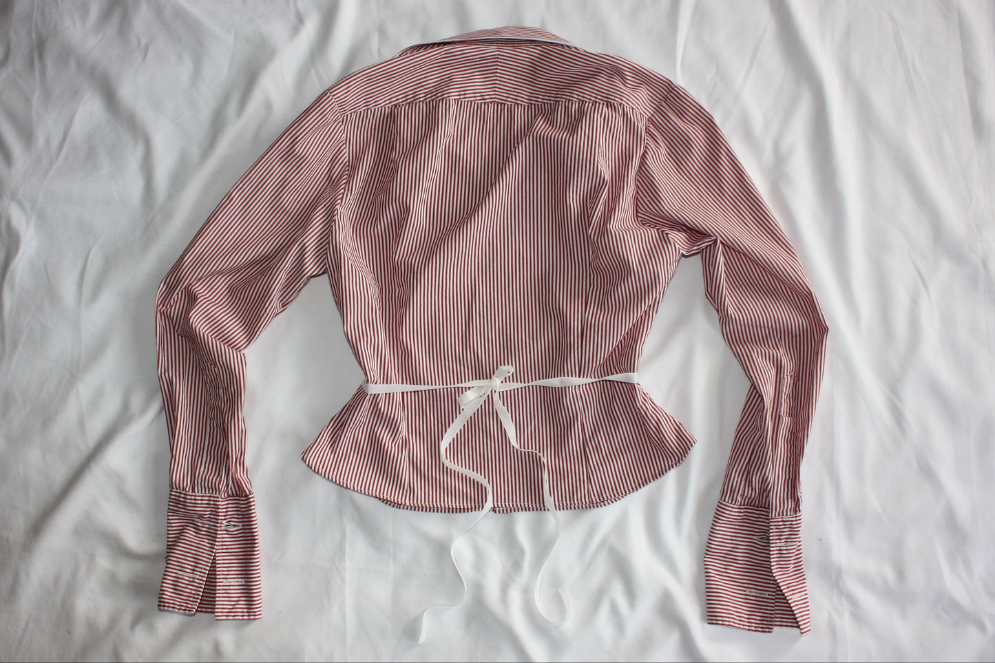 Pinstripe Fitted Shirt Adjustable Waist Red