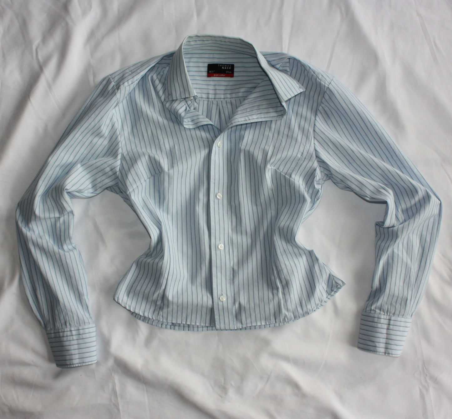 Pinstripe Fitted Shirt Adjustable Waist Pale Blue